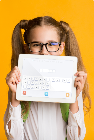 Girl holding a tablet with the GoLexic App for dyslexia